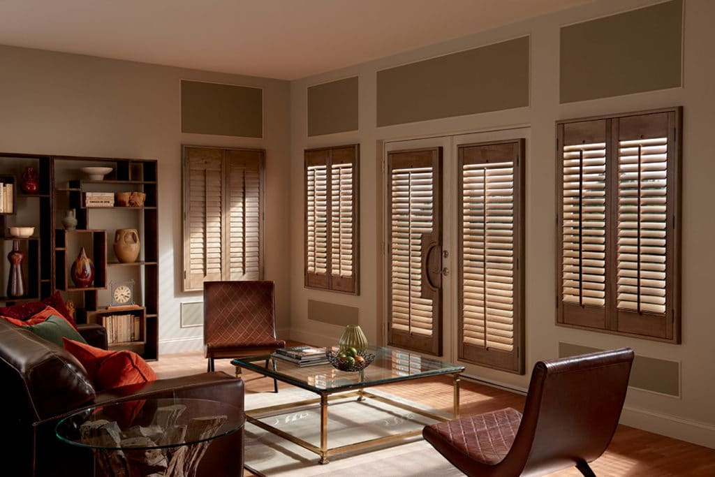 Room with wood shutters.