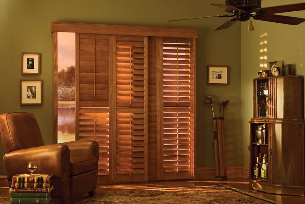 Room with wood shutters.
