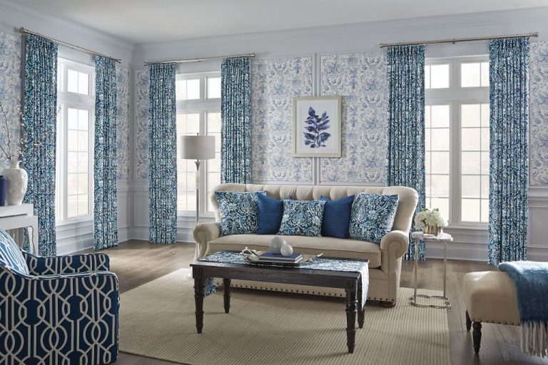 Horizons Patterned Drapery in Living Room