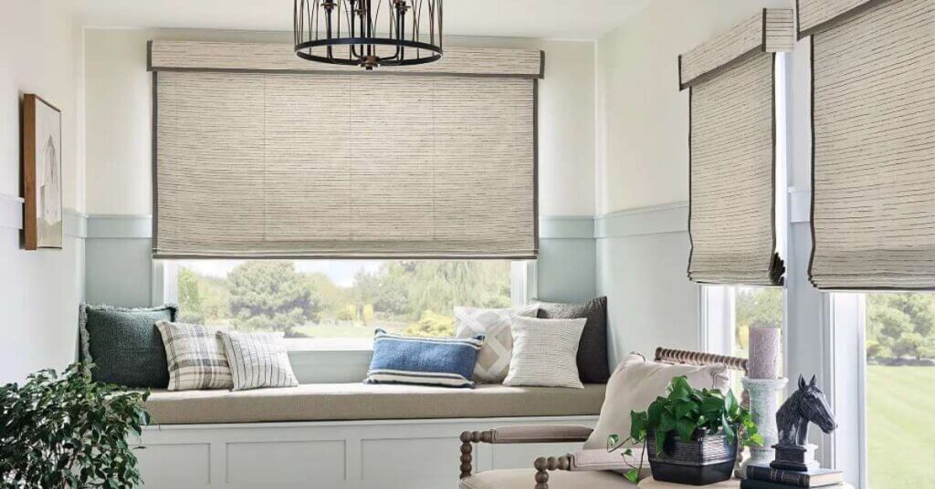 Graber Woven Wood Shades in Reading Nook