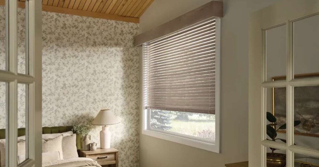 Graber Walnut Wood Blinds in Bedroom