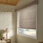 Graber Walnut Wood Blinds in Bedroom