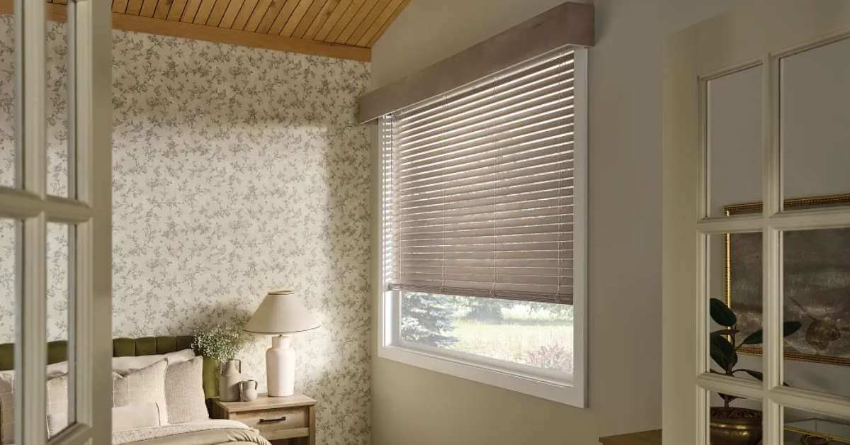 Graber Walnut Wood Blinds in Bedroom