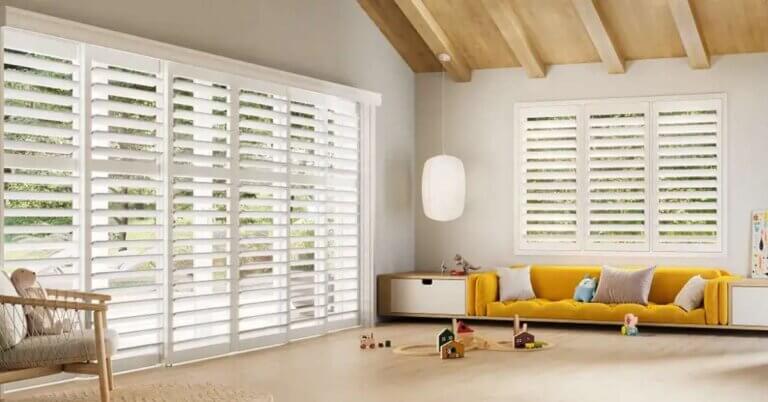 Hunter Douglas Bypass Shutters in Playroom