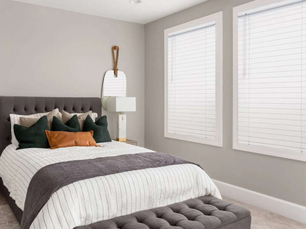 Norman Faux Wood Blinds in Bedroom
