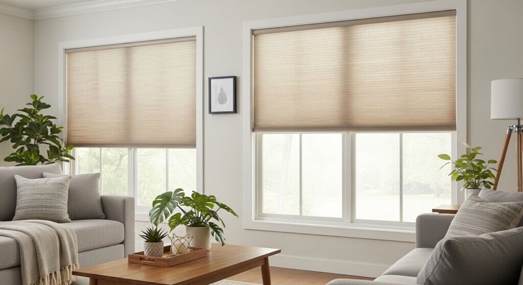 cellular shades in a living room