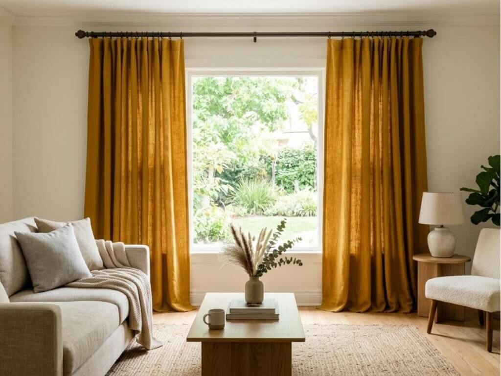 Drapes in Deeper Hues and Neutral Furnishings