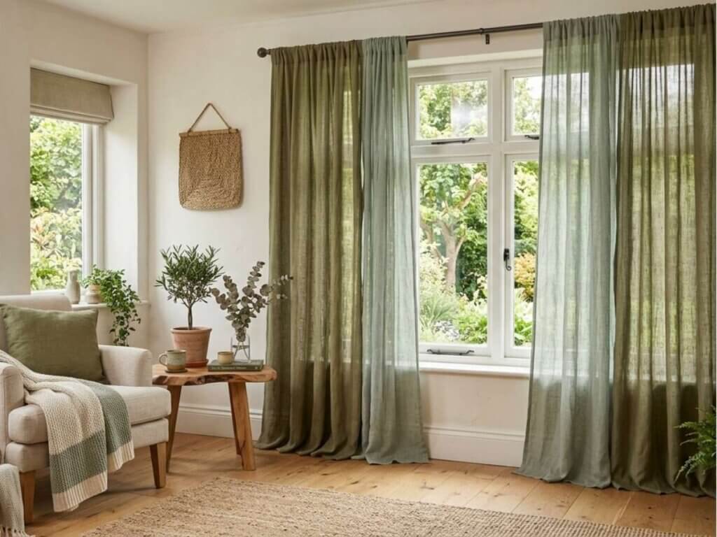 Drapes in Earthy Hues (Olive and Sage)