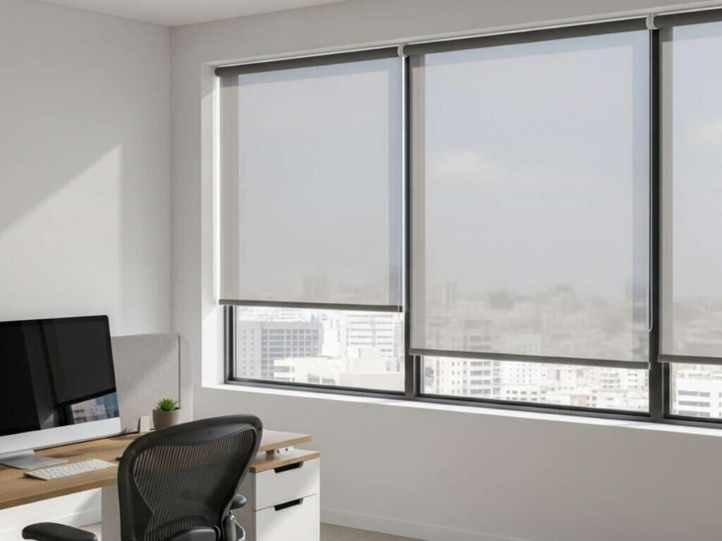 this is a photo of a roller shades in an office