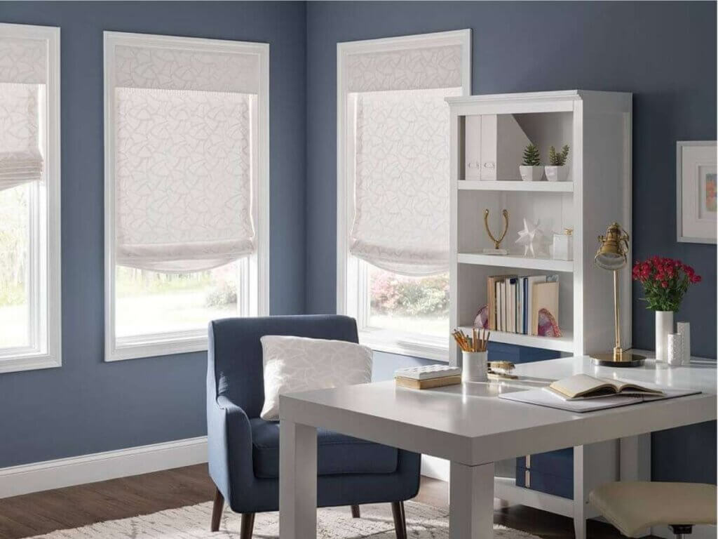 Roman Shades in a Study Room