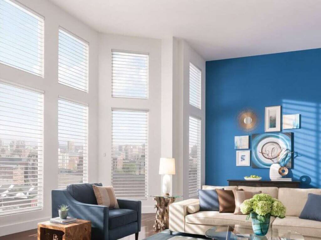 Sheer shades in a modern living room