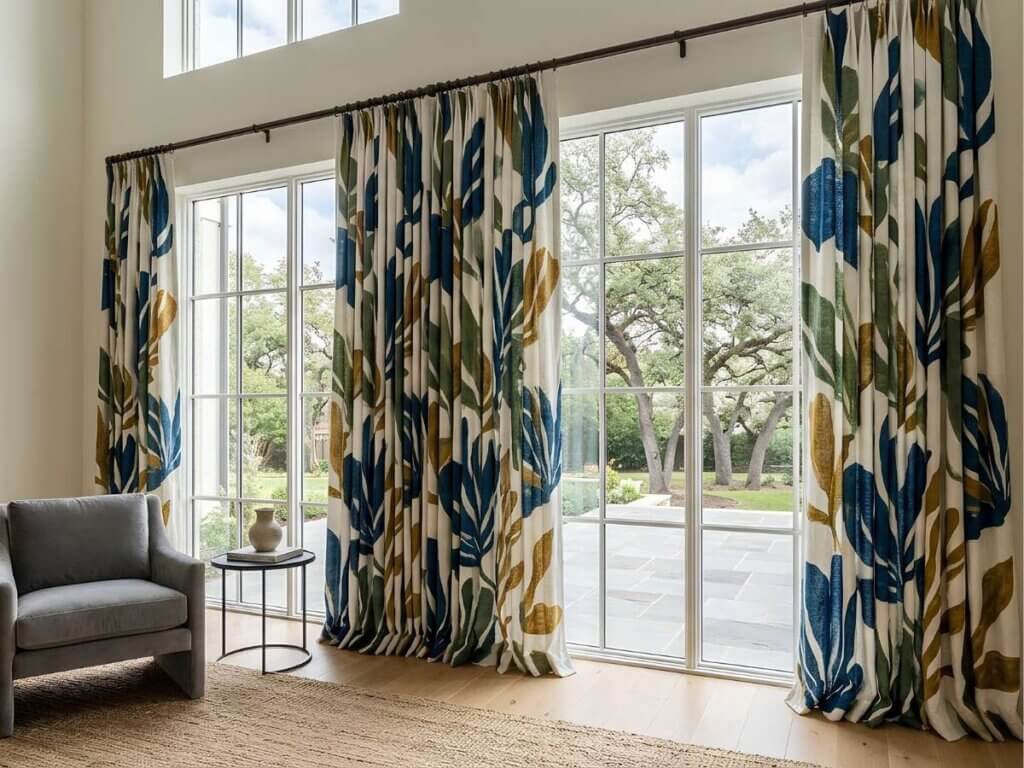 Printed Drapes with Large Patterns High Ceiling