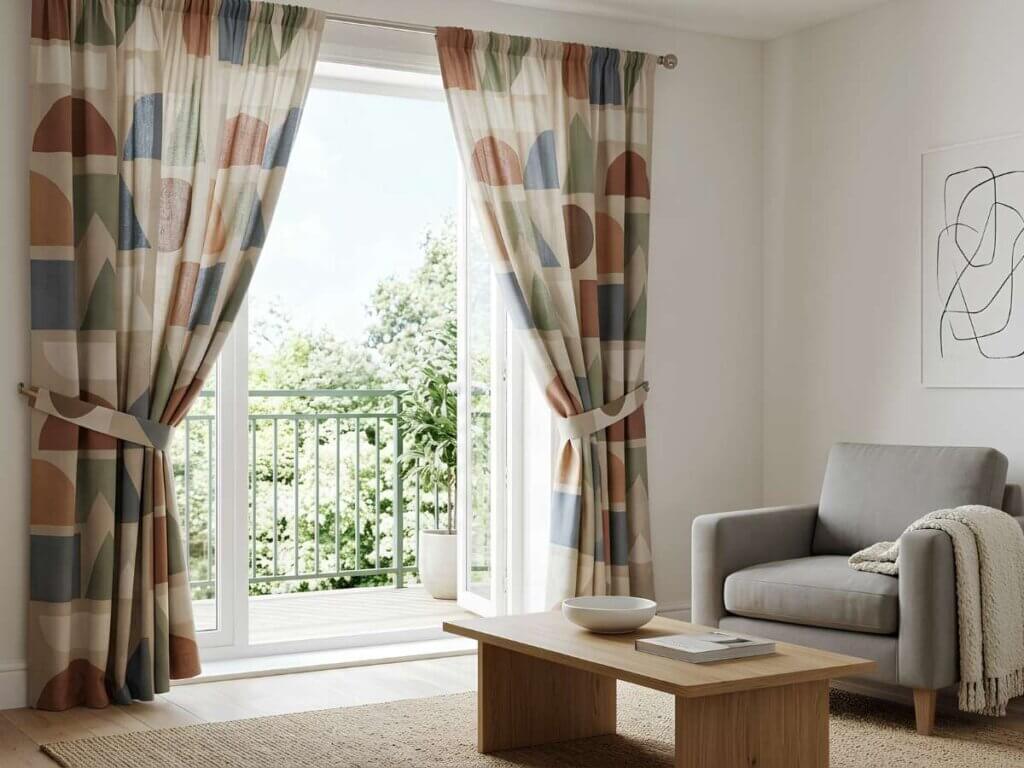 Printed Drapes with Neutral Minimal Background
