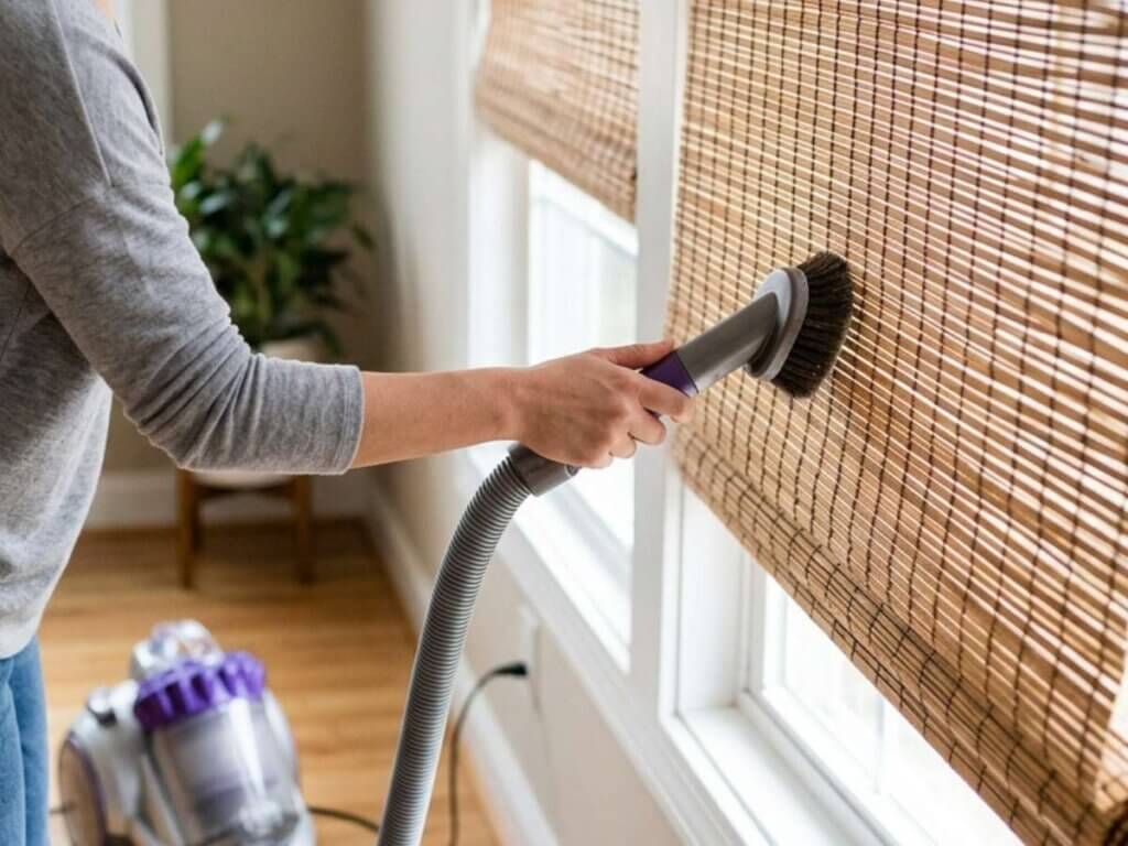 Vacuuming woven wood shades